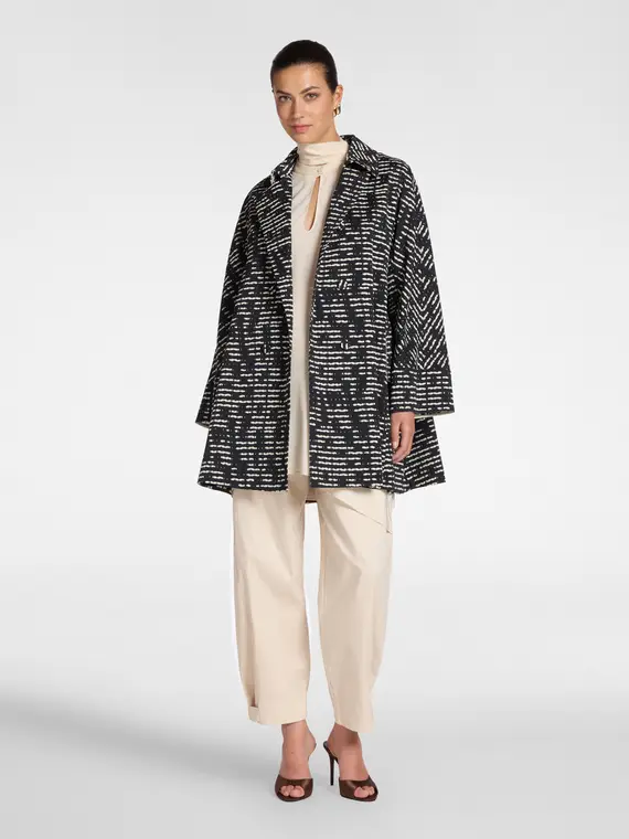 Cappotto misto cotone jacquard rigato Donna, Nero miniatura 3