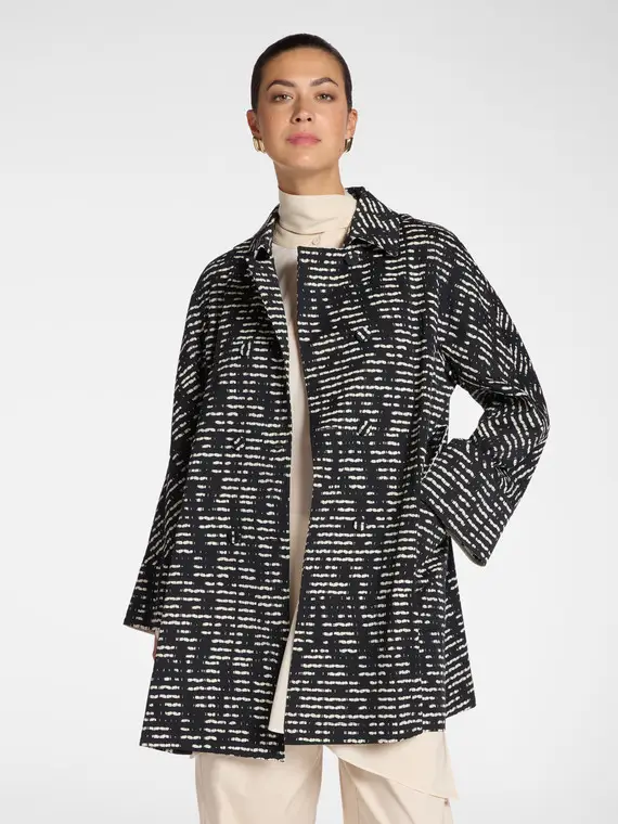 Cappotto misto cotone jacquard rigato Donna, Nero