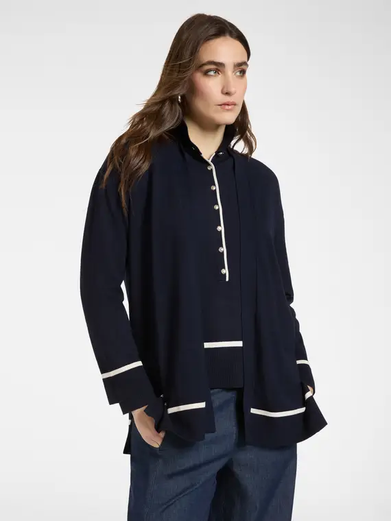Cardigan misto viscosa con dettagli rigati Donna, Blu (50 IT)