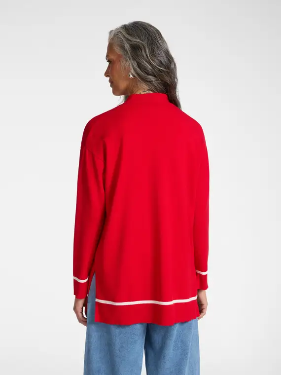 Cardigan misto viscosa con dettagli rigati Donna, Rosso (44 IT) miniatura 2