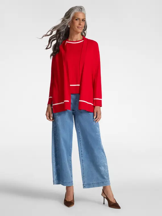 Cardigan misto viscosa con dettagli rigati Donna, Rosso (44 IT) miniatura 3