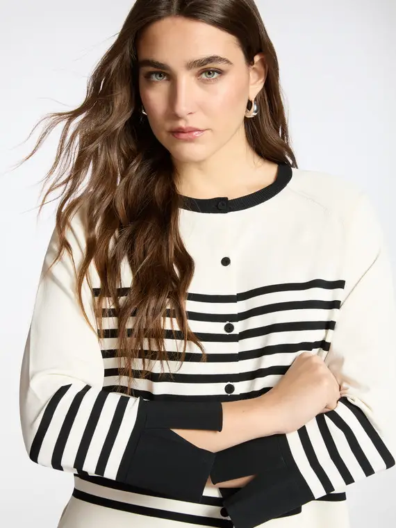 Cardigan rigato Donna, Bianco (50 IT)