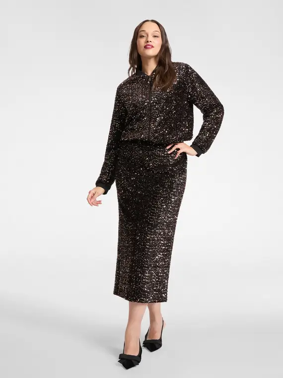 Giacca bomber in paillettes Donna, Marrone (52-54 IT) miniatura 3