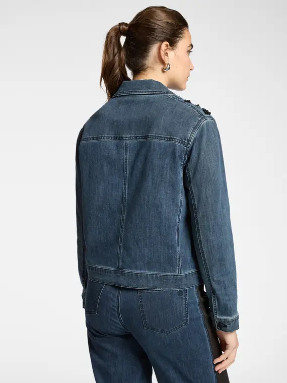 Giacca boxy in denim con ricami Donna, Blu miniatura 2