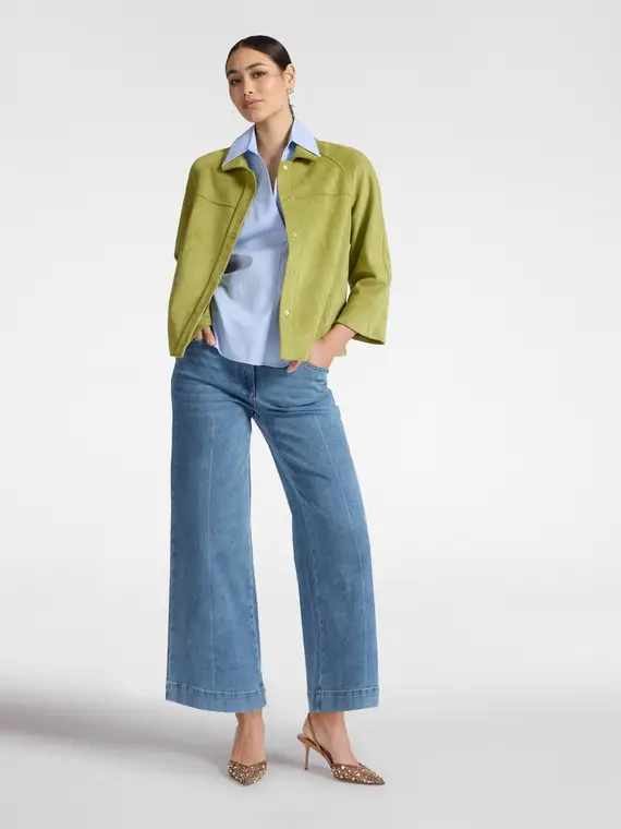 Giacca boxy in tessuto morbido Donna, Verde chiaro miniatura 3