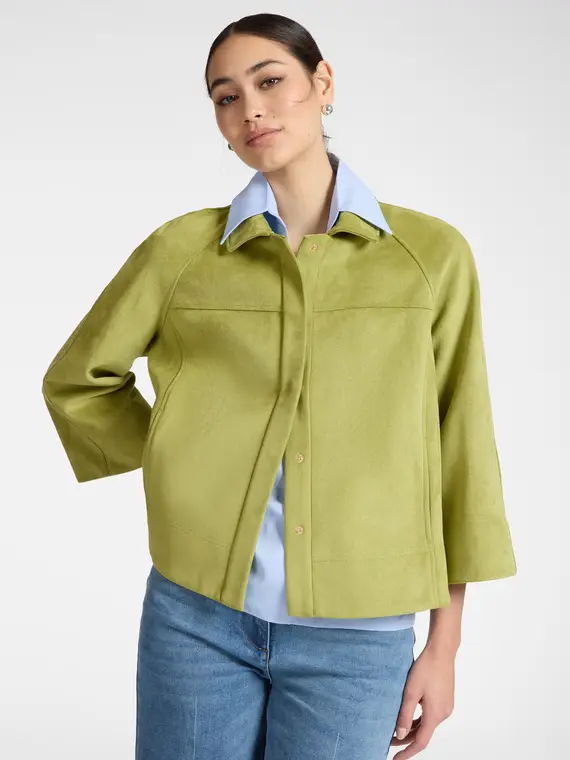 Giacca boxy in tessuto morbido Donna, Verde chiaro