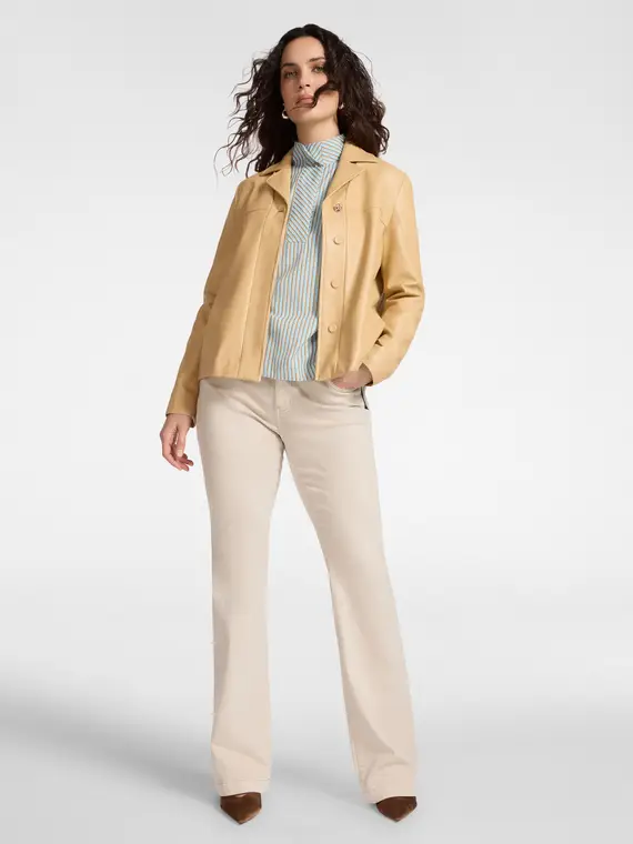 Giacca boxy in tessuto spalmato Donna, Beige miniatura 3