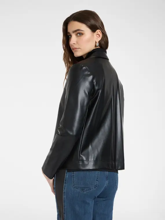 Giacca boxy in tessuto spalmato Donna, Nero miniatura 2