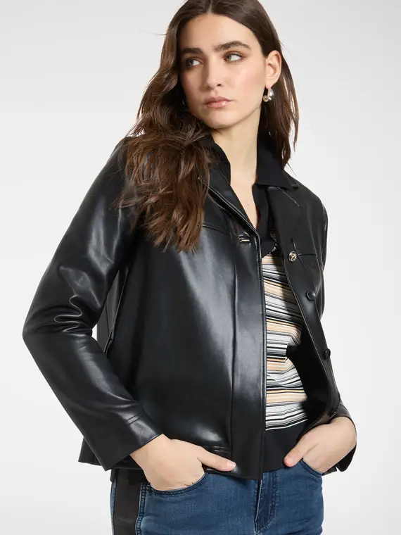 Giacca boxy in tessuto spalmato Donna, Nero