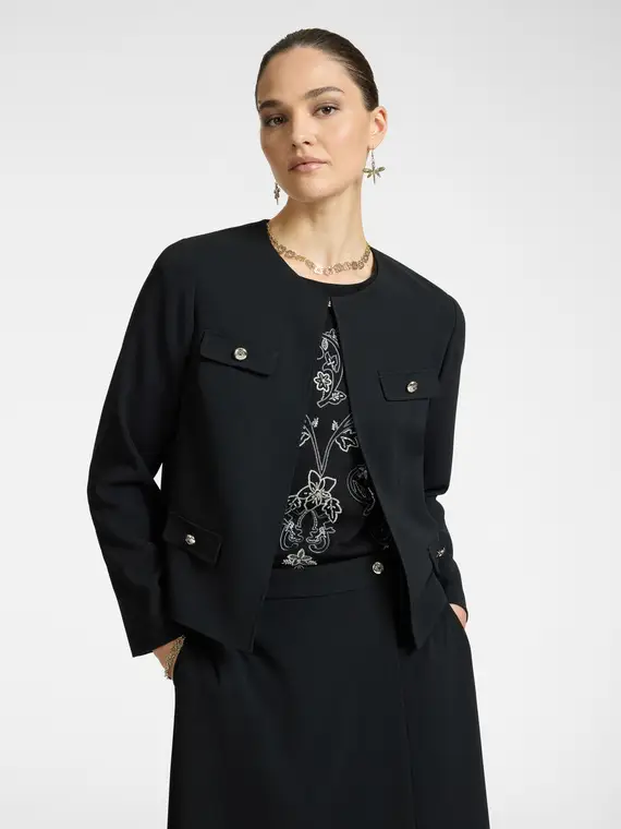 Giacca corta girocollo Donna, Nero