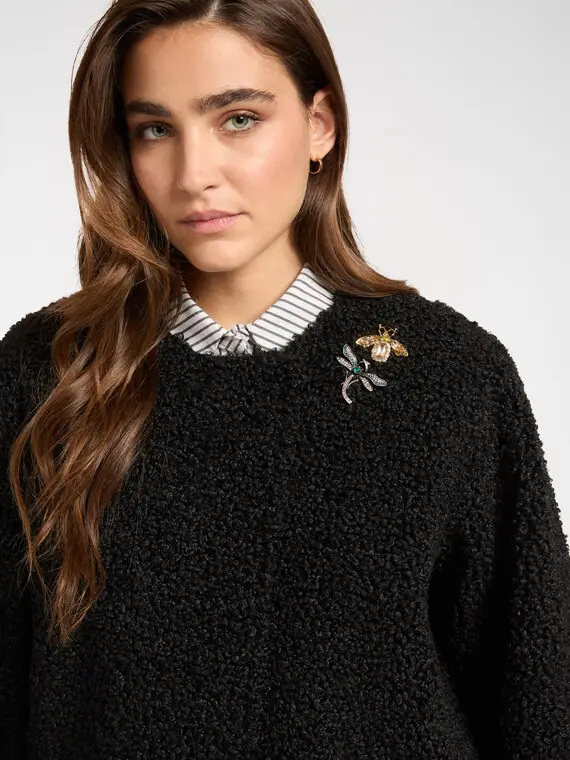 Giacca in tessuto peluche con spille Donna, Nero (42 IT) miniatura 3