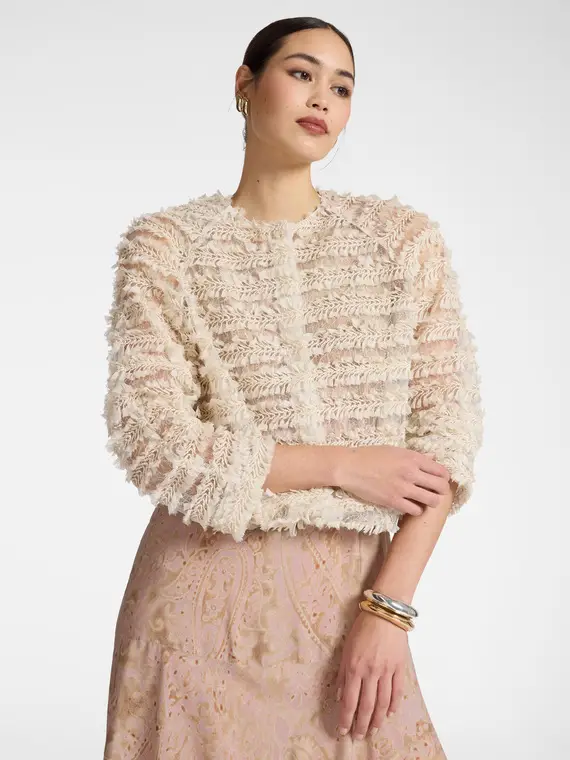 Giacca in tulle con frange Donna, Beige (52-54 IT)