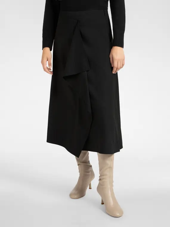 Gonna a portafoglio con jabot Donna, Nero miniatura 3