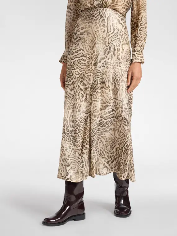 Gonna midi animalier Donna, Beige miniatura 3