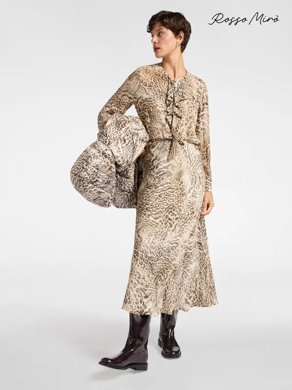 Gonna midi animalier Donna, Beige