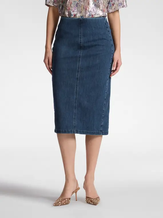 Gonna midi in denim Donna, Blu (58 IT) miniatura 3