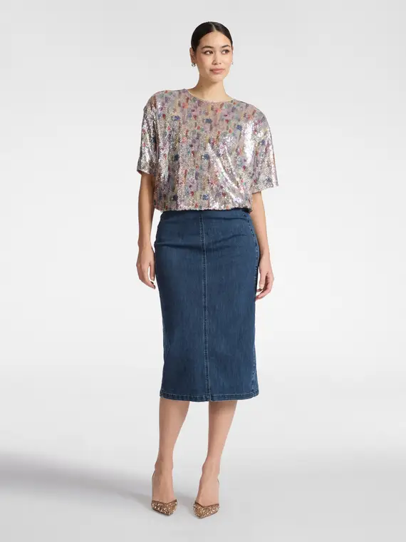 Gonna midi in denim Donna, Blu (58 IT)