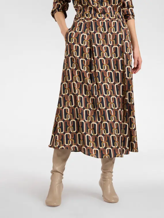 Gonna midi stampata Donna, Marrone miniatura 3