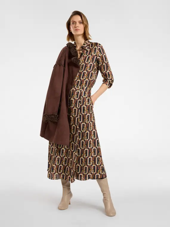 Gonna midi stampata Donna, Marrone