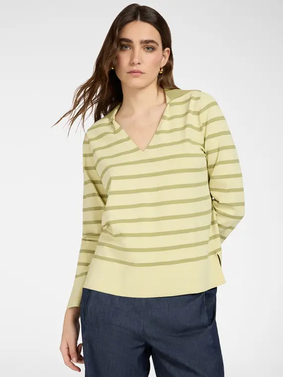 Maglia a righe con scollo a V Donna, Verde chiaro (56 IT)