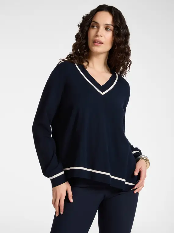 Maglia asimmetrica con profili a contrasto Donna, Blu (42 IT)