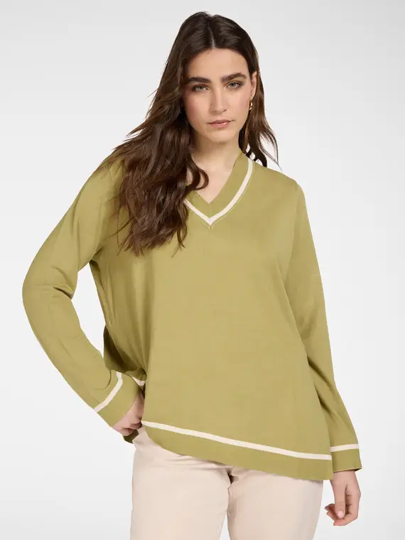 Maglia asimmetrica con profili a contrasto Donna, Verde chiaro (46-48 IT)