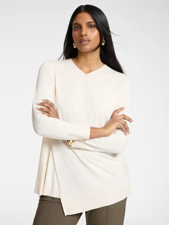Maglia asimmetrica con scollo a V Donna, Bianco (52-54 IT)