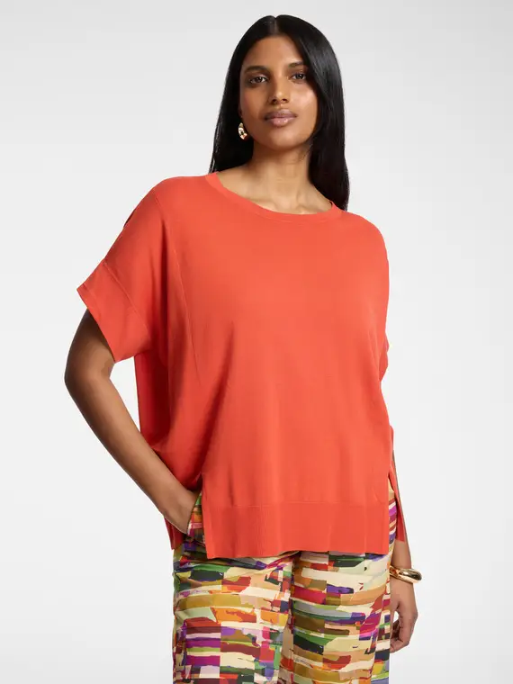 Maglia boxy girocollo Donna, Arancione