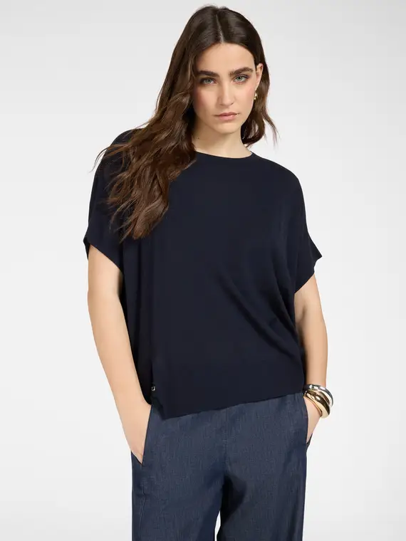 Maglia boxy girocollo Donna, Blu
