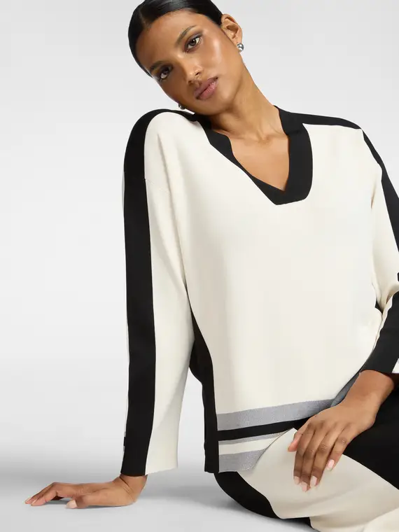 Maglia color block scollo a V Donna, (42 IT)