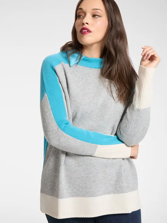Maglia colour block in lana Donna, Azzurro