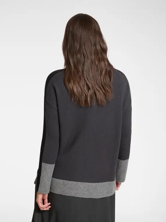 Maglia colour block in lana Donna, Nero miniatura 2