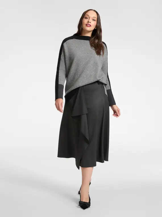 Maglia colour block in lana Donna, Nero miniatura 3