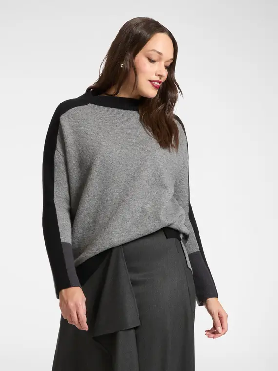 Maglia colour block in lana Donna, Nero