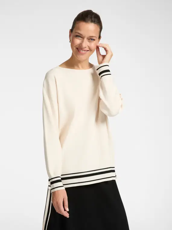 Maglia con bordi a righe Donna, Bianco (42 IT)