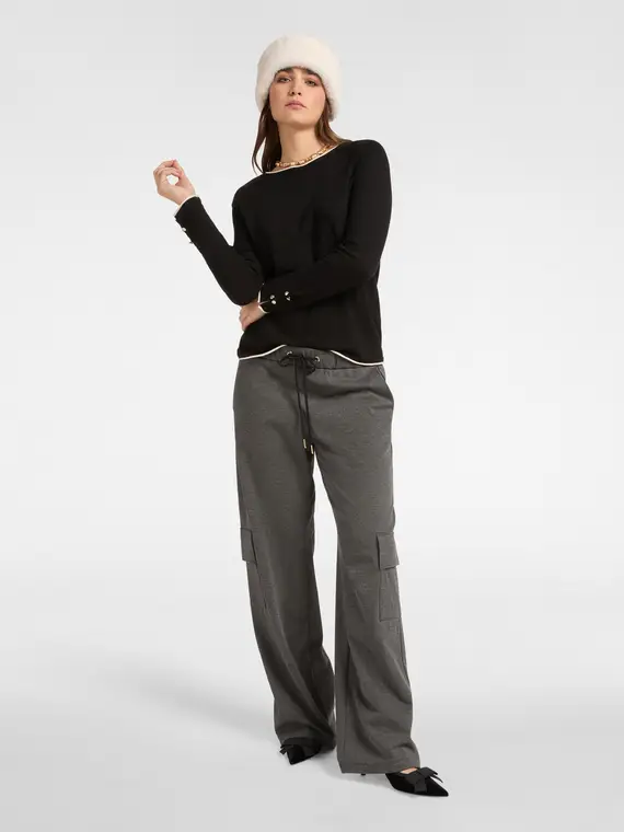 Maglia con bordo a contrasto Donna, Nero (44 IT) miniatura 3