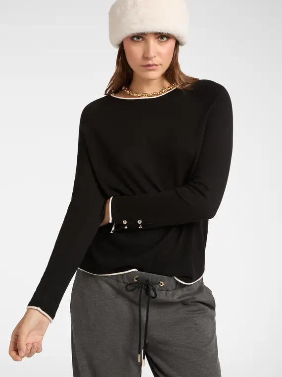 Maglia con bordo a contrasto Donna, Nero (44 IT)