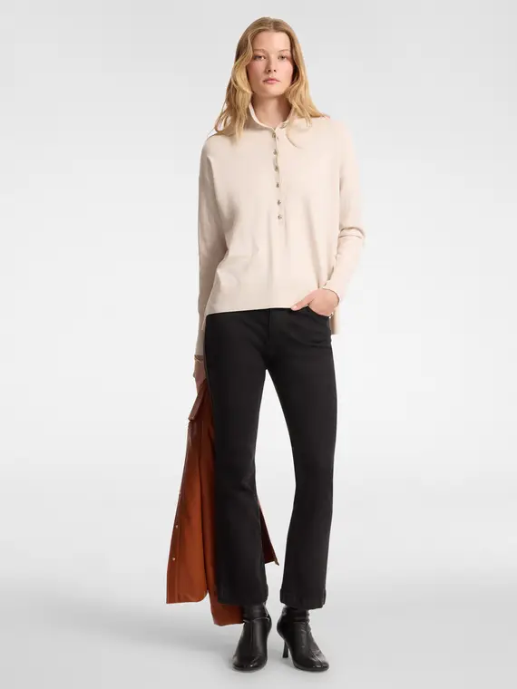 Maglia con colletto e bottoni Donna, Beige (58 IT) miniatura 3