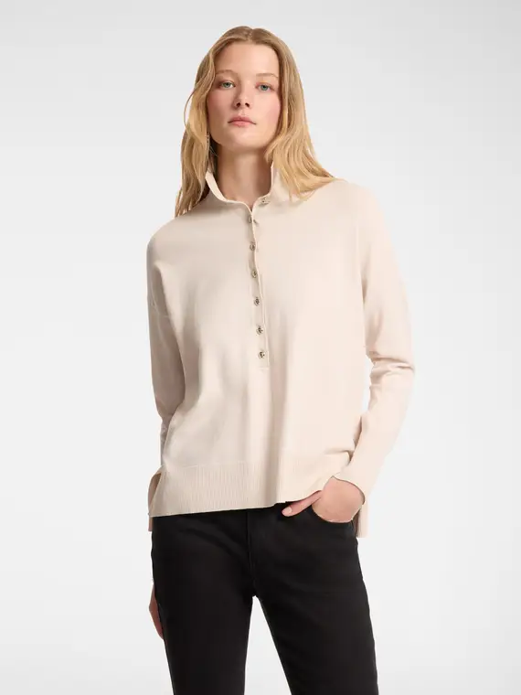 Maglia con colletto e bottoni Donna, Beige (58 IT)