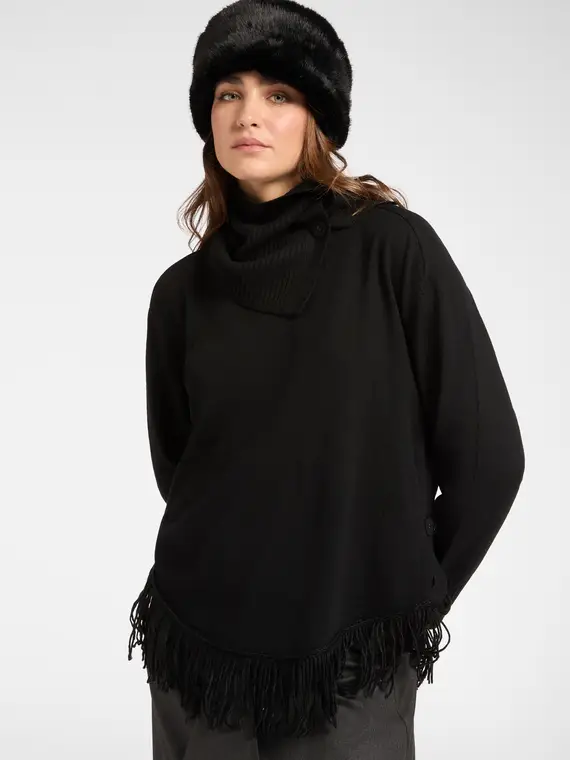Maglia con frange e collo staccabile Donna, Nero (46-48 IT)