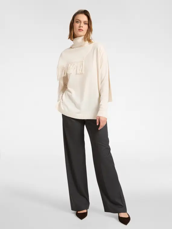 Maglia con frange e sciarpa staccabile Donna, Beige (50 IT) miniatura 3