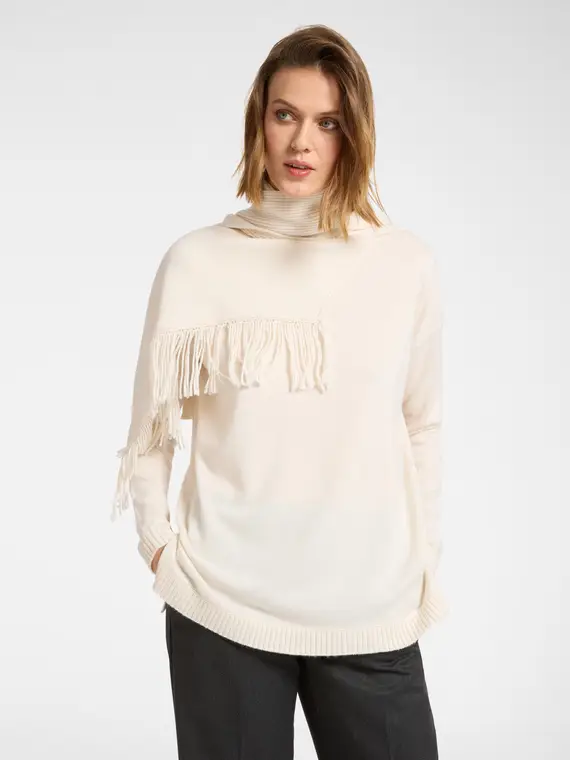 Maglia con frange e sciarpa staccabile Donna, Beige (50 IT)