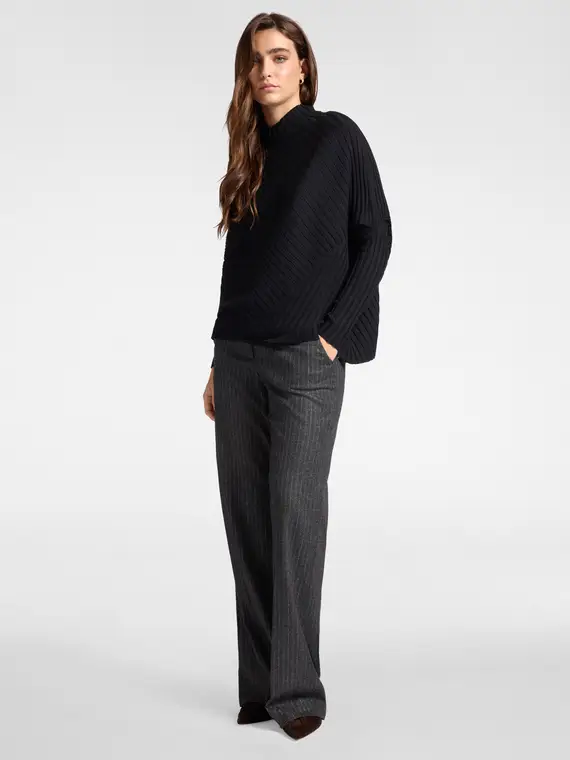 Maglia con lavorazioni a coste Donna, Nero miniatura 3