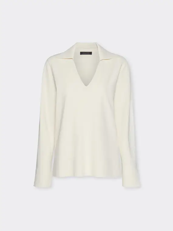 Maglia con scollo a V e colletto Donna, (42 IT)