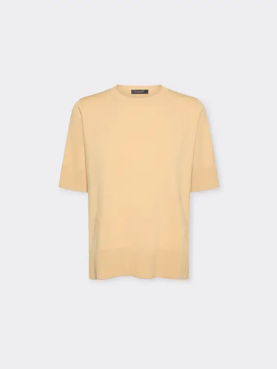 Maglia girocollo maniche corte Donna, Beige (52-54 IT)