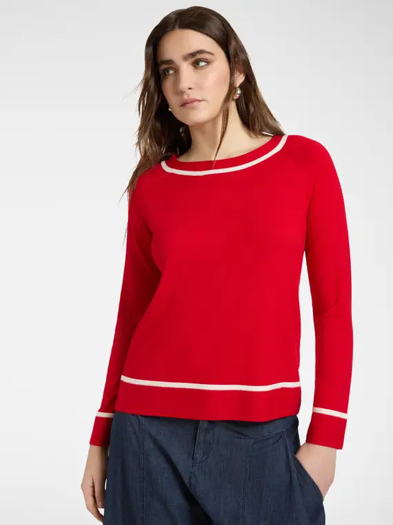 Maglia girocollo rigata Donna, Rosso (46-48 IT)
