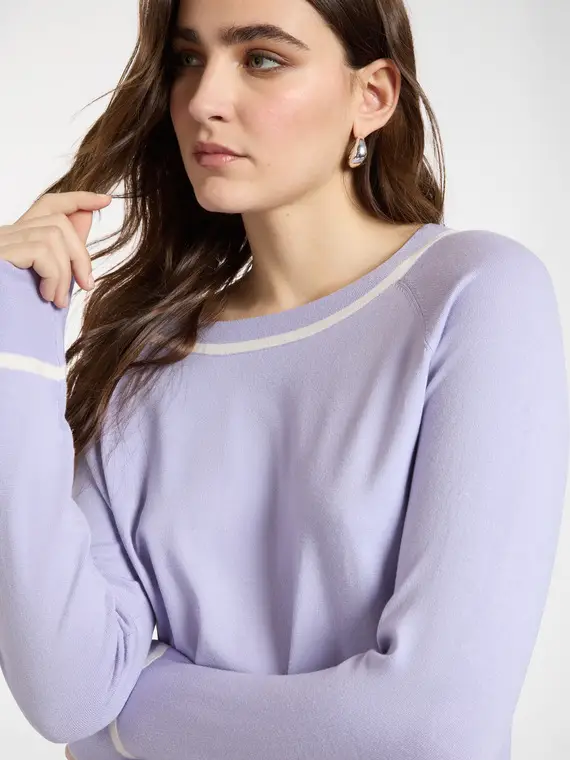 Maglia girocollo rigata Donna, Viola (52-54 IT)