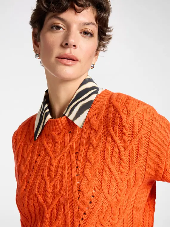 Maglia in lana con lavorazione trecce Donna, Arancione (46-48 IT) miniatura 3