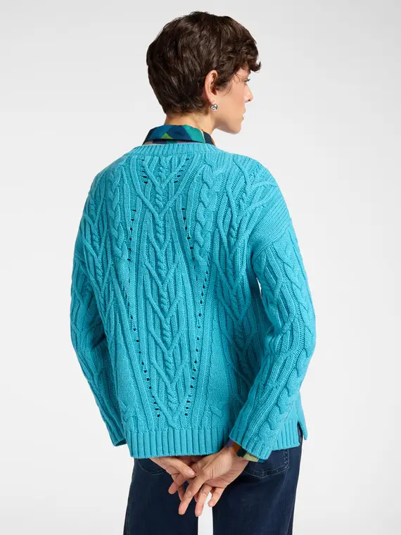 Maglia in lana con lavorazione trecce Donna, Azzurro (50 IT) miniatura 2