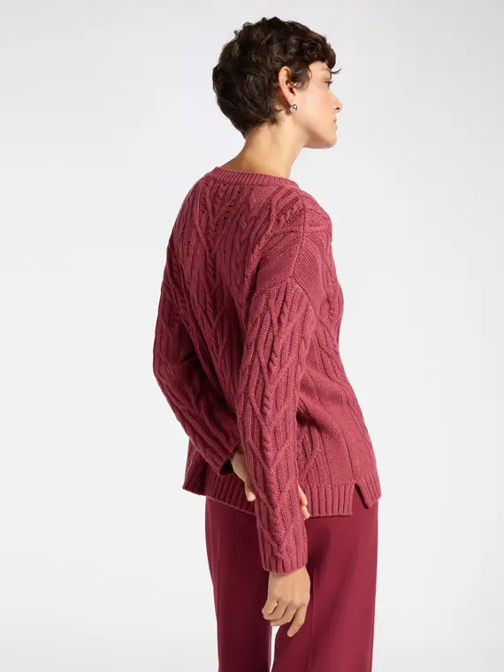 Maglia in lana con lavorazione trecce Donna, Rosa (50 IT) miniatura 2